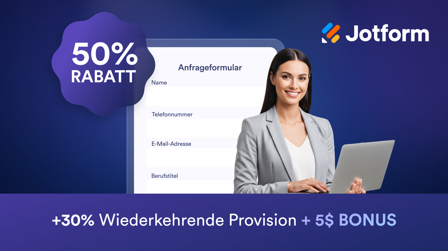 Jotform - 50% Rabatt + 30% Wiederkehrende Provision + 5$ Bonus
